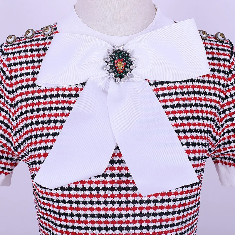 Summer Fit Big Butterfly Knot Stripe Plaids Women Bodycon knitted Sweater Dress women mini dress