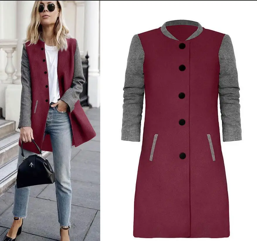 Wholesale 2018 fashion sexy women split O-Neck woolen coat (C17706)