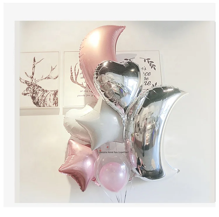 36 inch gold silver star foil balloon heart shape balloon party decoration