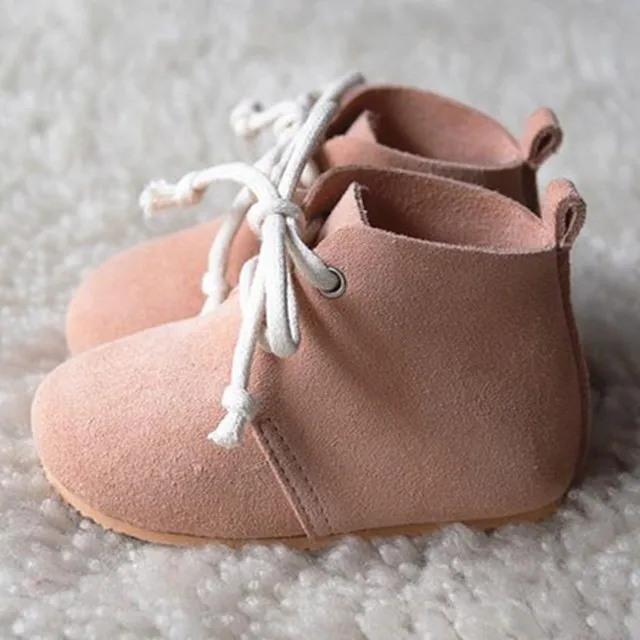 China Factory Wholesale Pink Baby Lace Up Shoes Handmade Leather Baby Boots Toddler Shoes Girl