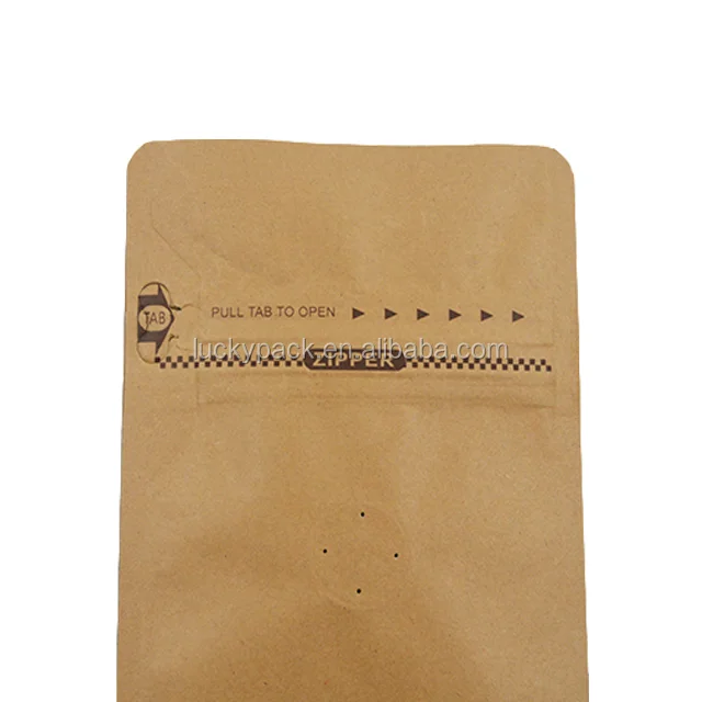
Easy Tear Zipper Top Food Grade Kraft Paper Aluminum Foil Lined Coffee Bag With Valve 