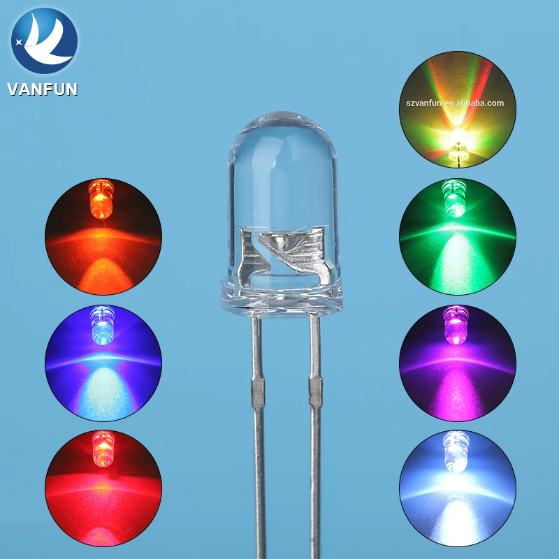 5mm round water clear 2 pin RGB led emitting diode lighting
