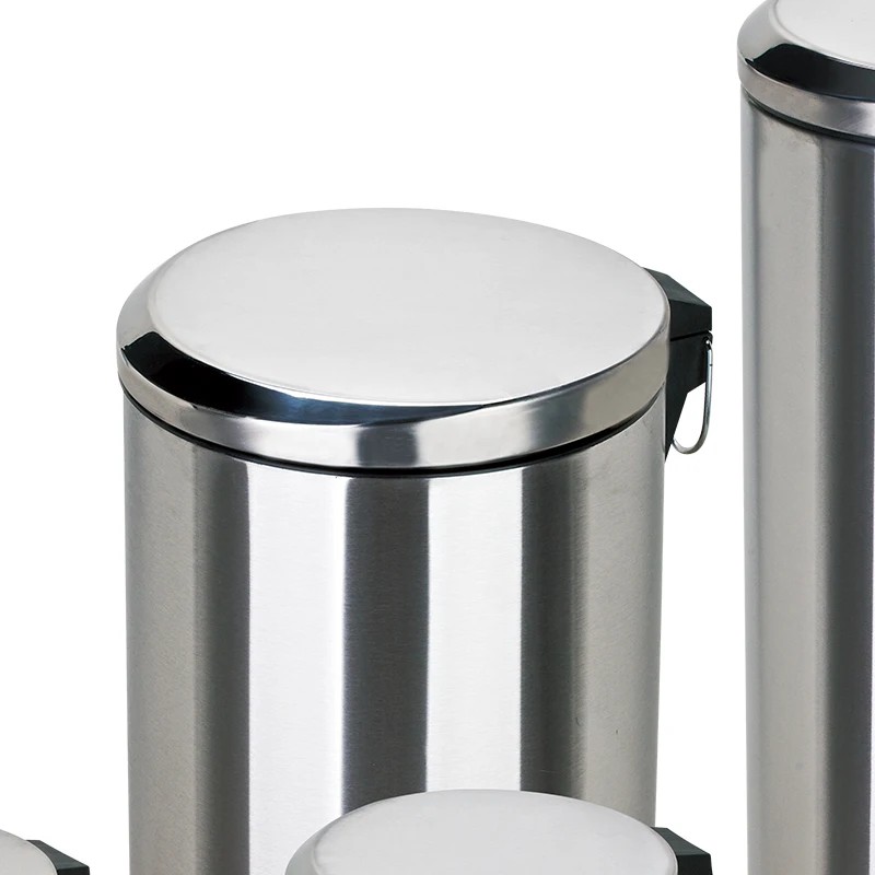 Stainless Steel Anti-finger Round Shape Dust Bin Step Foot Pedal Bin Waste Garbage Bin Trash Can For Hands Free Lid Opening