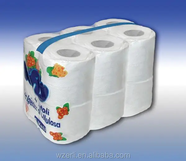 Adhesive carry handle belt for tissue roll or bottled water