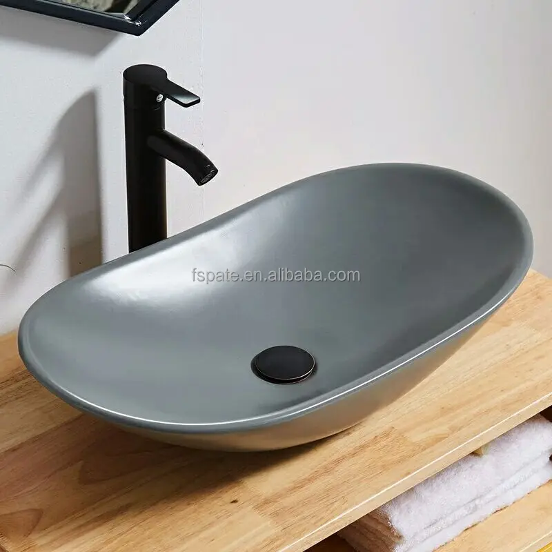 7811AH Vessel shape Grey lavatory wash basin bathroom vanity Concrete shampoo sink