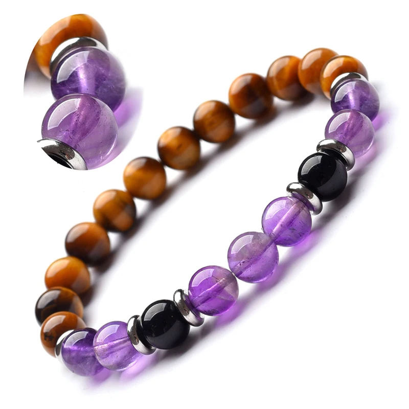 
Bead Bracelet Natural Stone Amethyst Tiger Eye Agate Bracelet Enough Stock Goods 
