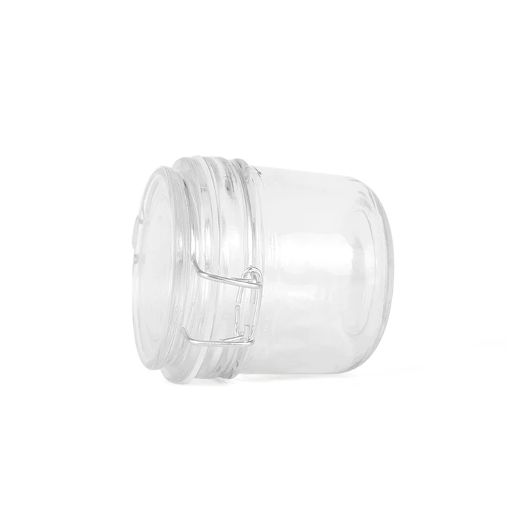 Wholesale empty 200ml clear glass seal pot clip top cap lid jar