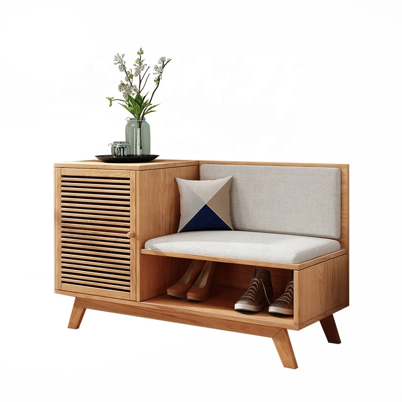 Hot sale convenience soft sponge seat wooden shoe cabinet mini shoe rack