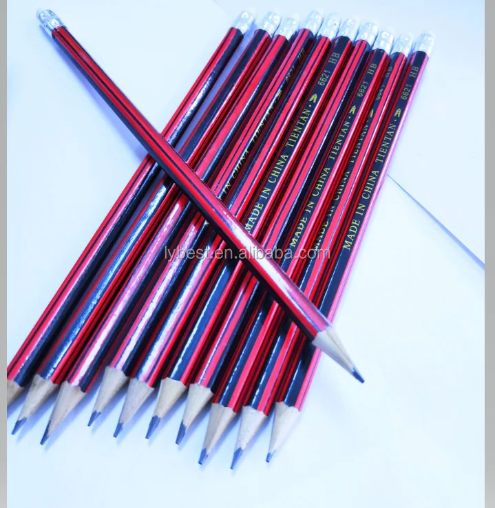 2020 direct factory Best selling sharpened Red &Black stripped wooden pencil for student