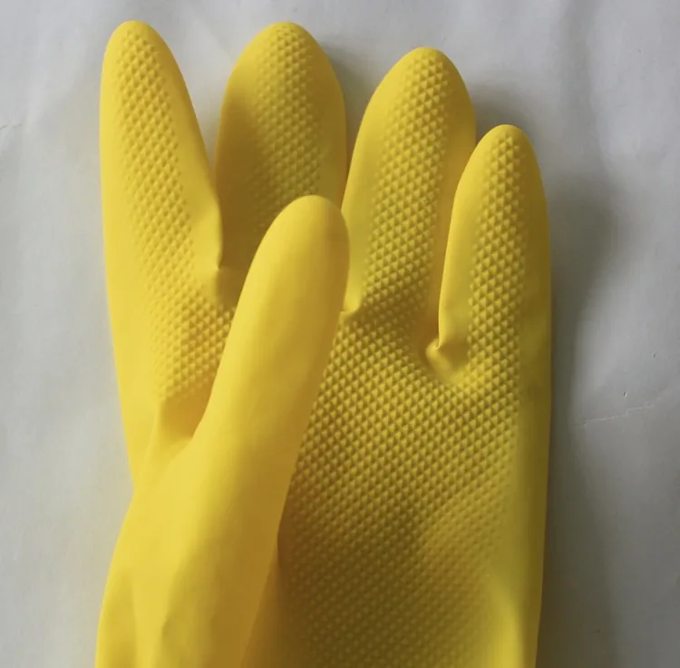 Cheap Price Low MOQ 40g Yellow 30cm Flocklined Household Rubber Latex Gloves for Kitchen Cleaning and Laundry