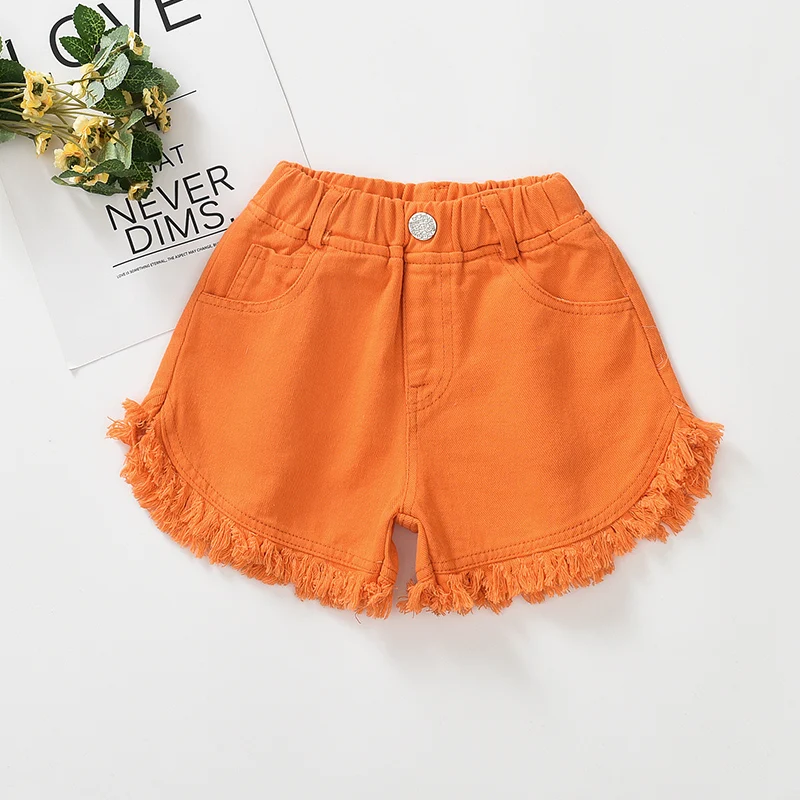 
High waisted ripped colorful candy kids little girls demin jeans short hot pants 