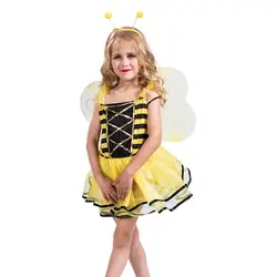 Drop shipping chidren Halloween carnival costume kids child Sweet Bee cosplay dress with headpiece wings girls