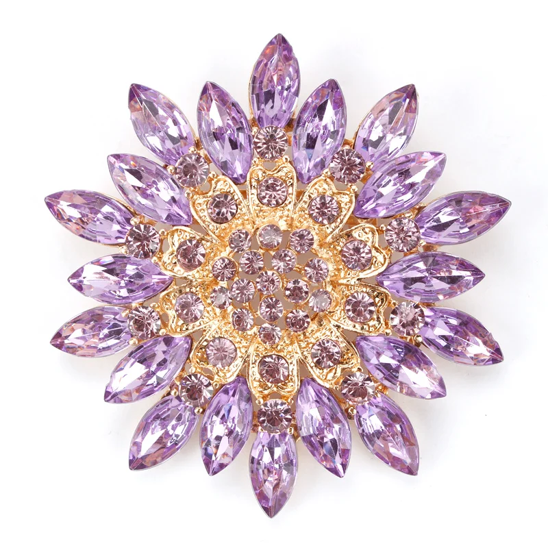 Fashion Shiny Rhinestone Party Dress Brooch Flower Crystal Brooch for Women