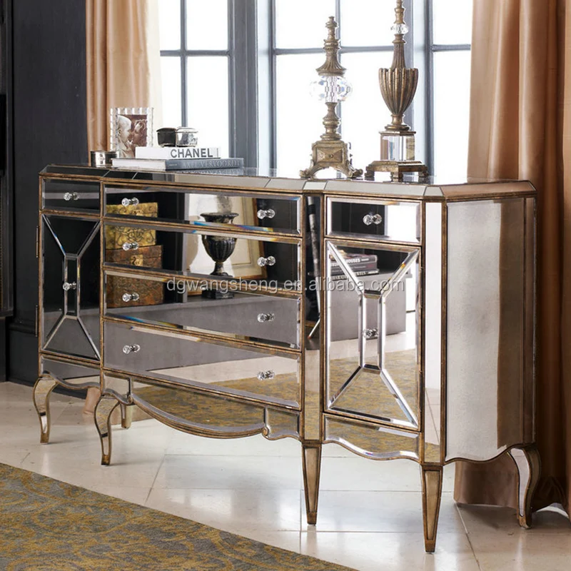European new classical mirrored sideboard cabinet