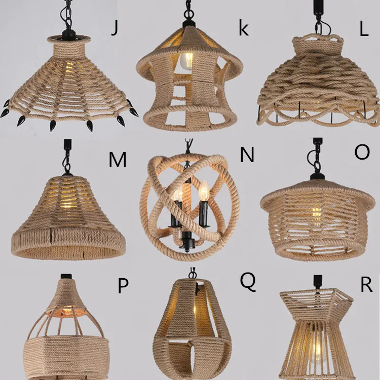 Vintage Industrial style different shape of hemp rope pendant chandelier lamp