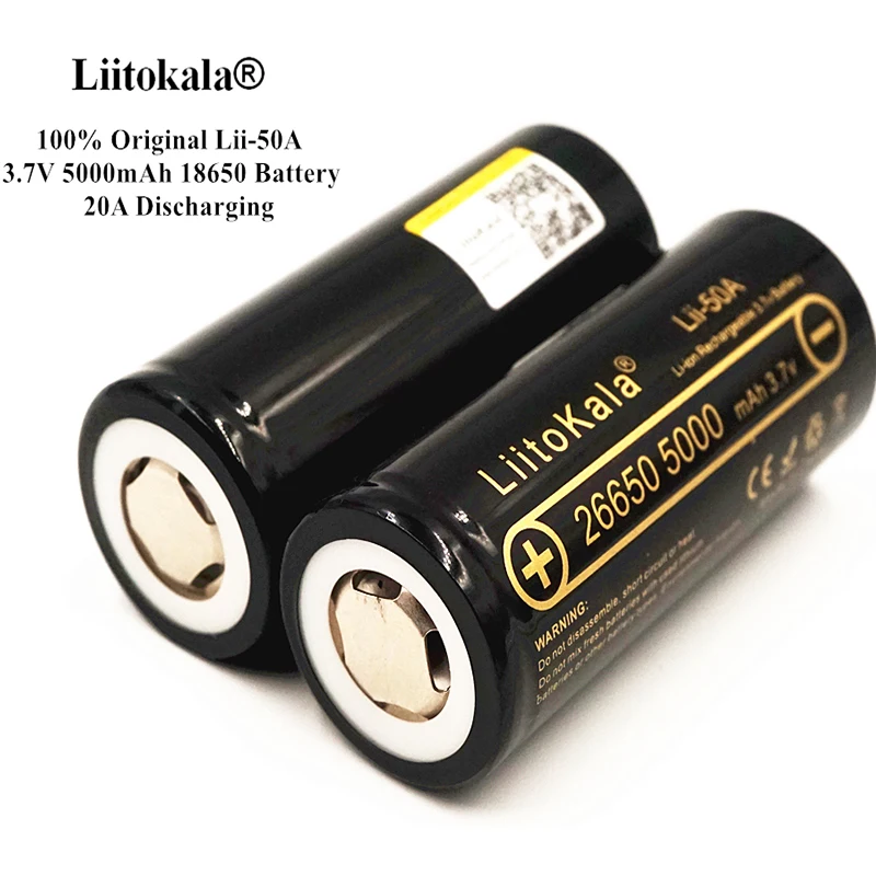 
LiitoKala Lii-50A 26650 5000mah 26650-50A Li-ion 3.7v Rechargeable Battery for Flashlight 20A 
