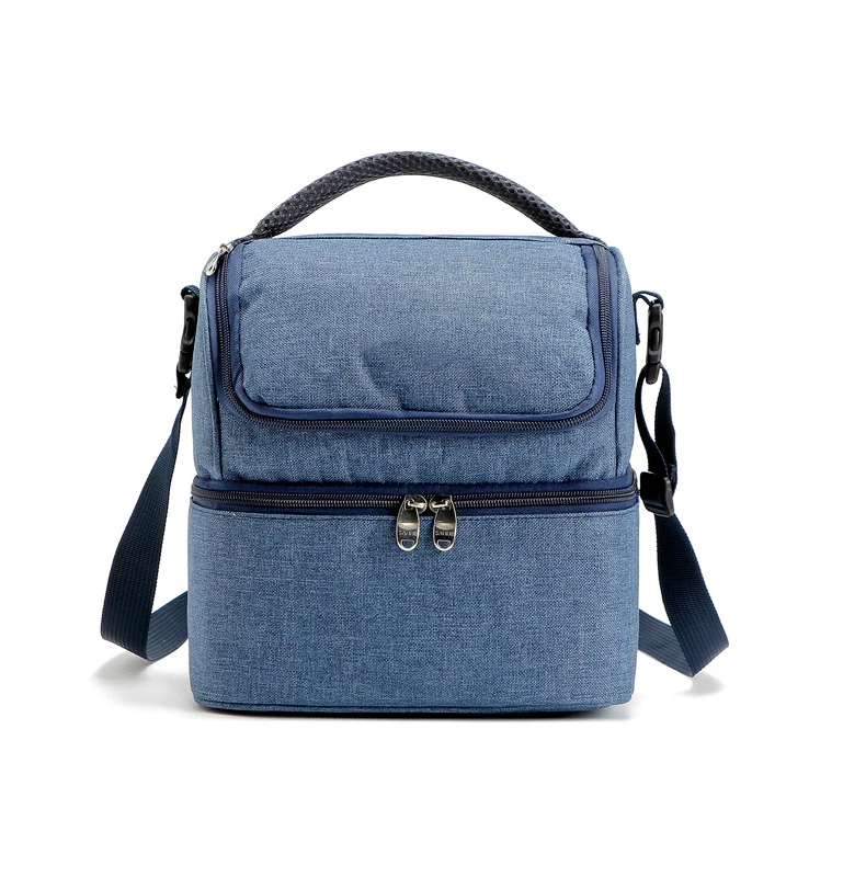 Adult Large Double Deck Lunch Box Insulated Lunch Bag Cooler Tote Bag for Men Women Food Shoulder Bag OEM Gray 3 Days 50 Pcs