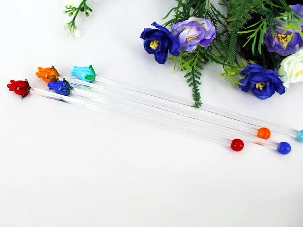 2020 Hand Blown Glass Sticks Art glass cocktail swizzle sticks stirrers tropical flowers