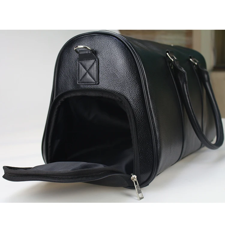 waterproof pu leather bag travel duffel bag black