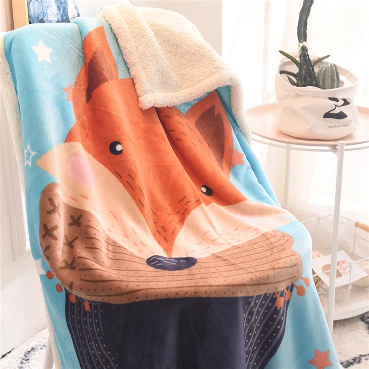 
High Quality Cartoon Animal Printed Baby Plaid Fleece Receiving Blanket 