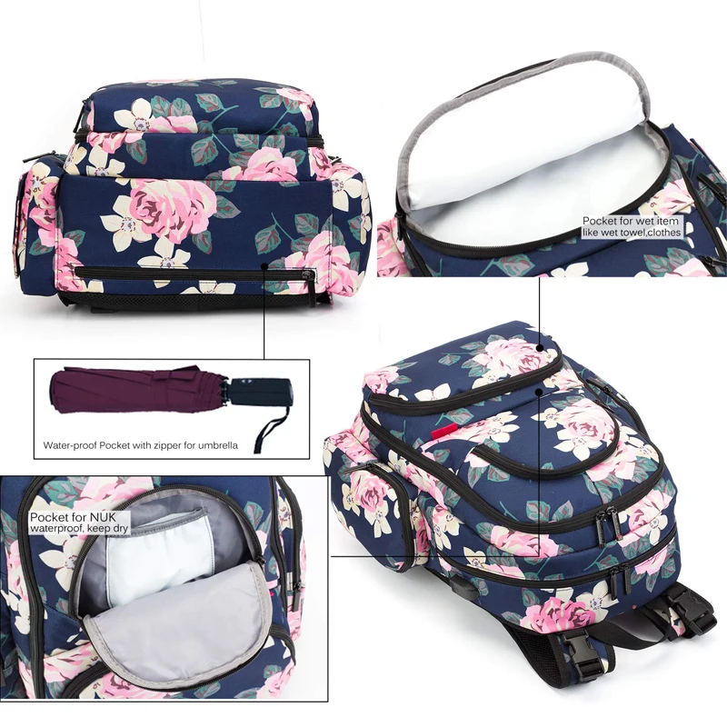 Lokass New Design Stroller Strap System Cotton insular Nappy Mommy Diaper Bag Backpack with Wet Dry Bag