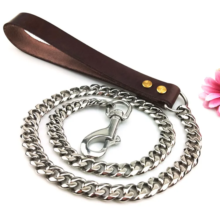 Pet supplies swivel hook strong leather handle dog chain leash