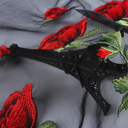 Tulle Embroidered Fabric for Dresses Most Popular Rose Design Cheap Mesh Lace Mesh with Double Border Embroidery Fashion 1 Yards