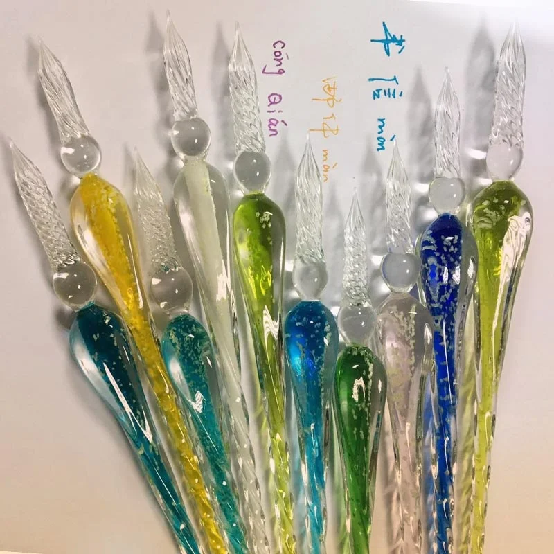 Hot sell dip pen tinsel glass fountain pen luminous night light  fancy color   fashion wonderful gift