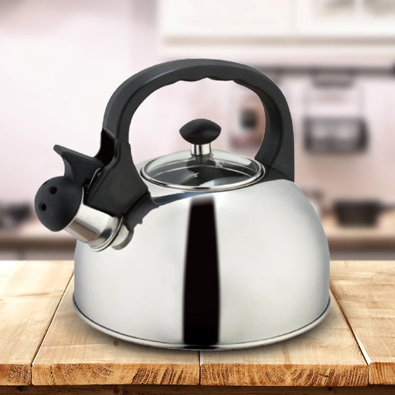 Simple Household Stainless Steel 2.5L Whistling Kettle Silver Tea Maker Pot Hemispherical Design 3L Capacity Kitchen Appliance