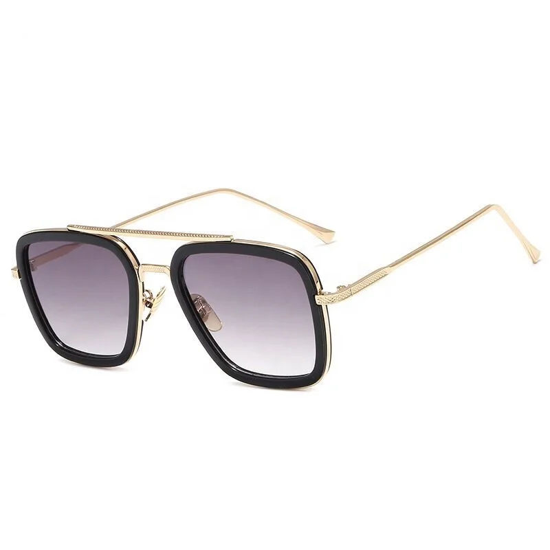 2019 Fashion Tony Stark Flight Style Man Sunglasses Square Design Sun Glasses Oculos De Sol Retro