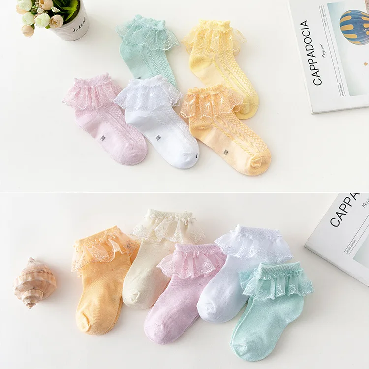 KANGYI India free shipping Promotion kids cotton thin with soft lace princess socks for children