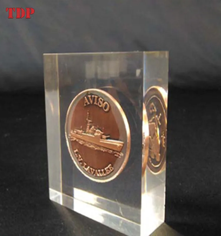 TDP square transparent acrylic resin block flower coin inside acrylic crystal lucite paper weights