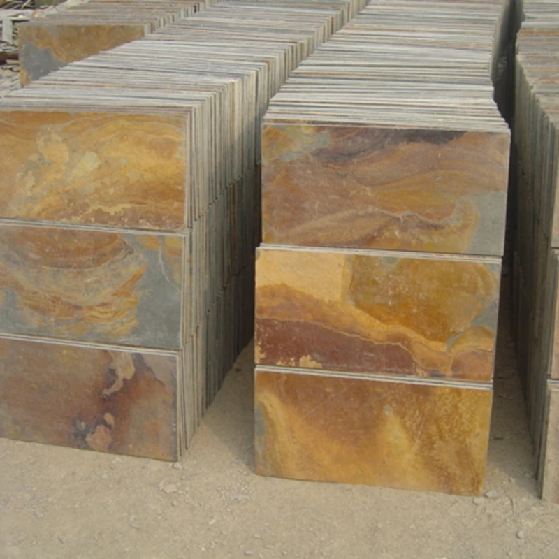 Golden yellow slate quartzite floor stone tiles and road kerb stone building stone
