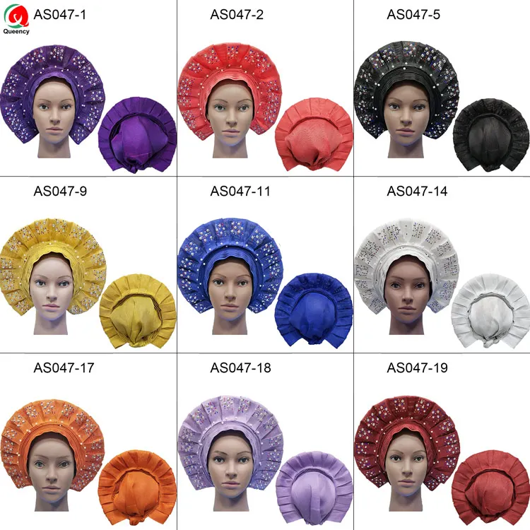 AF African Auto Gele With Beads nigerian beaded  head tie Beads & Stones head wrap scarf