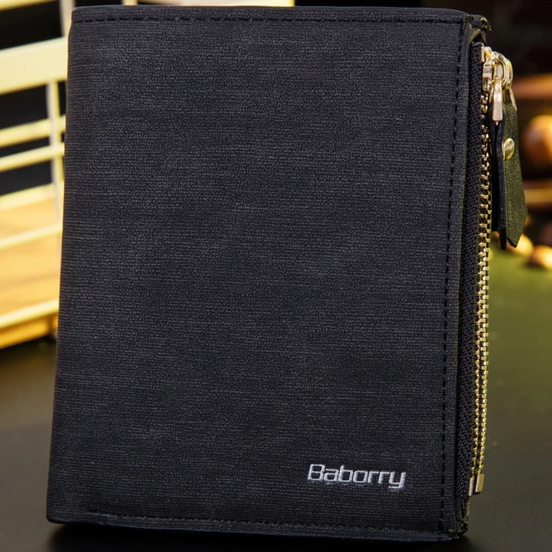Baborry RFID Protect Wallet Men Solid Soft PU Coin Purse Card Holder Short Design Slim for Geldbeutel Herren