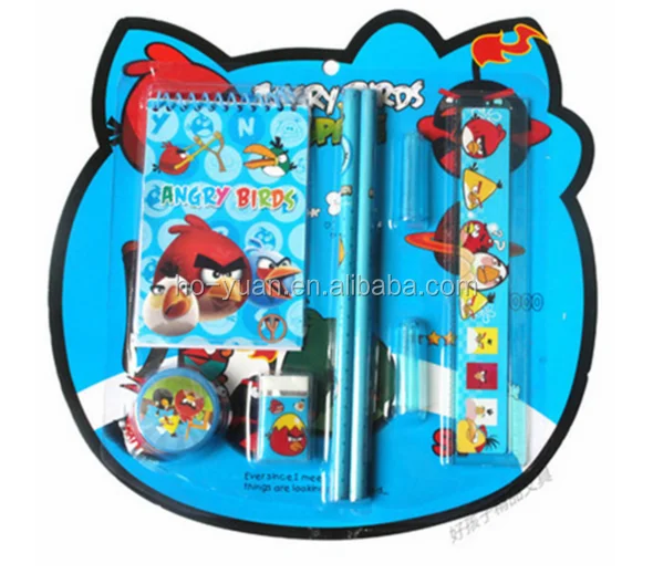 Lovely Cartoon Styles 5pcs blistercard fancy stationery set paper notebook+ pen pencil ruler + sharpener