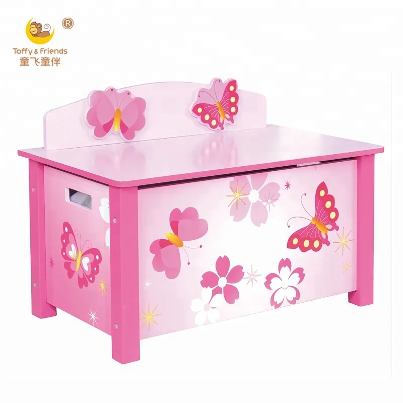 Toffy & Friends kid toy storage box wood bench