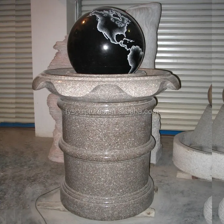 Outdoor Chinese black granite Feng Shui rolling ball stone water feature fountain