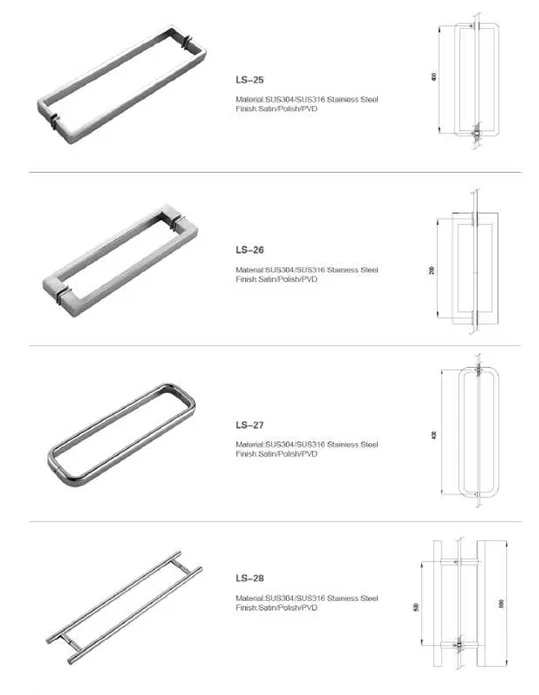 stainless steel glass H type double side glass door pull handle