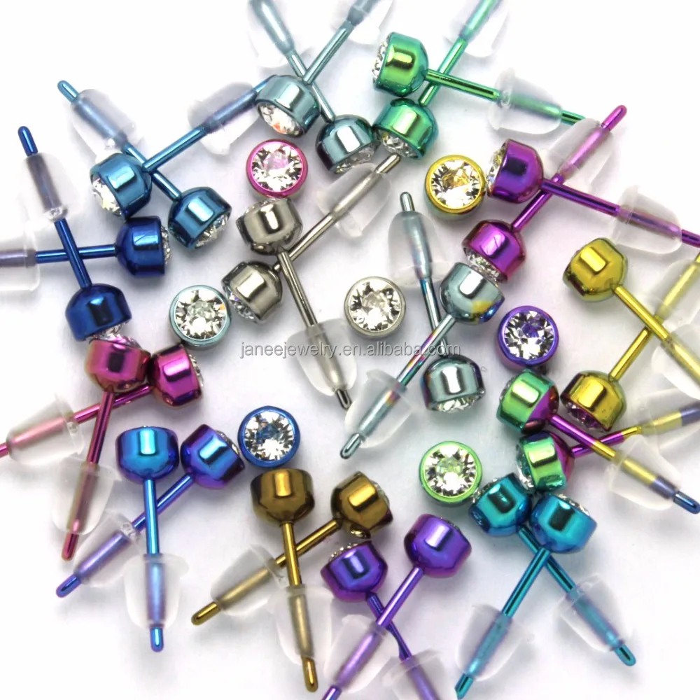 
Cheap Wholesale Body Piercing Jewellery CZ Diamond Anodized Colorful Pure Titanium Earrings 