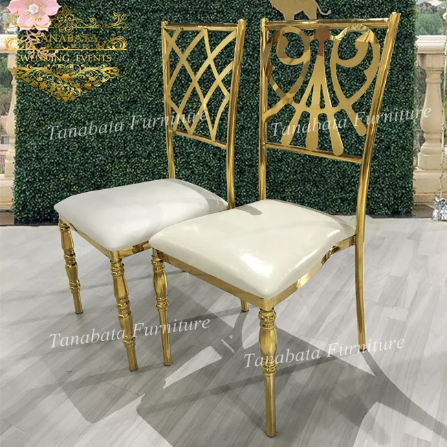 party events design carved back stainless steel metal gold royal wedding chair