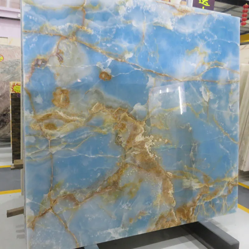 
Newstar gold vein light blue onyx marble price wall background for TV and fireplace 