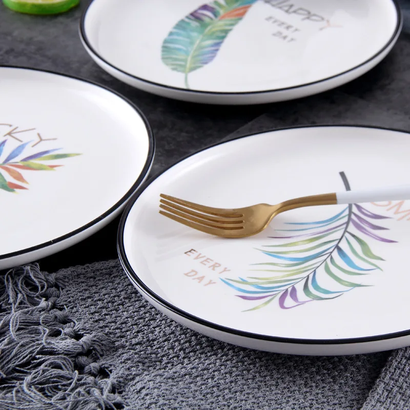 
Custom Ceramic Dinner Plates Green Leaf Porcelain Dessert Plates 