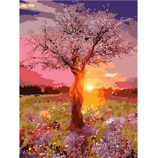 Oil Painting By Numbers DIY Sexy Trees Landscape Handpainted framed oil paintings For Home Decor