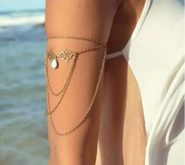 New arrival stone arm slave harness tassel upper arm chain bracelet sexy beach water drop arm chain body jewelry accessories