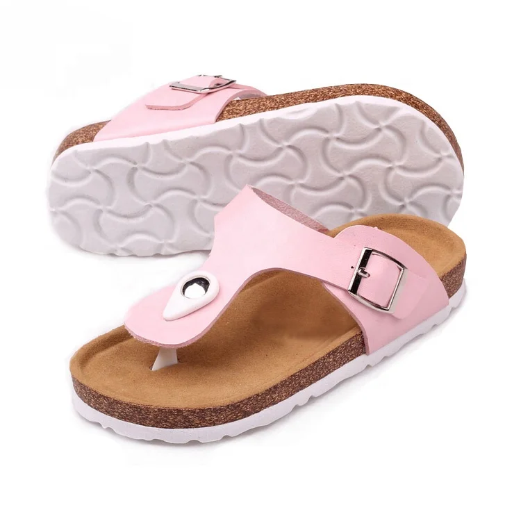 Hot sale cork sole children flipflops kids thong sandals boys girls comfortable casual slippers for beach with soft foot-bed
