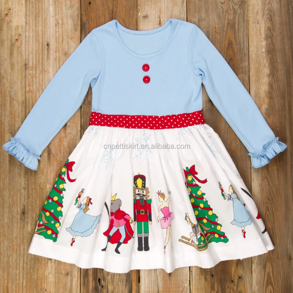 fashion winter Christmas girls cotton nutcracker print dress