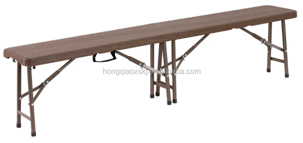 183cm Rattan Folding Bench, 6ft Portable Wicker Bench, Outdoor Plastic Rattan Furniture