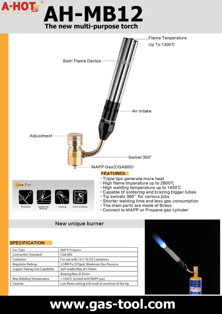 Triple-Tip Good Quality Swivel 360 Degree Gas Blow Hand Torch