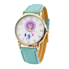 Novo 2016 da forma das senhoras relógios mulheres se vestem relógio quarzt dream catcher relógio horas Relogio relojes mujer de couro PU casuais
